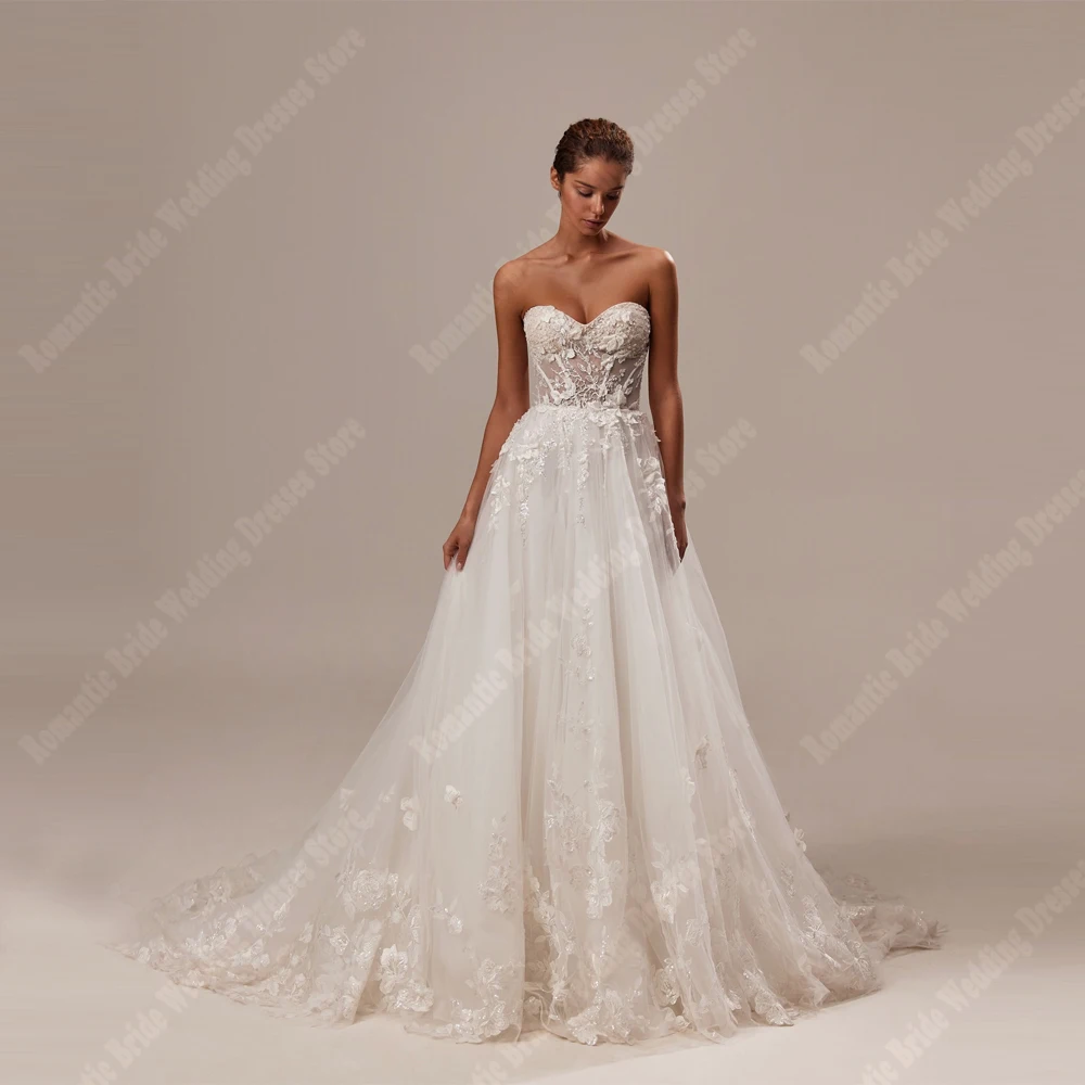 

Sweetheart Collar A-Line Women Wedding Dresses Quality Bridal Gowns Mopping Length Princess Shining Tulle Party Gowns Customized