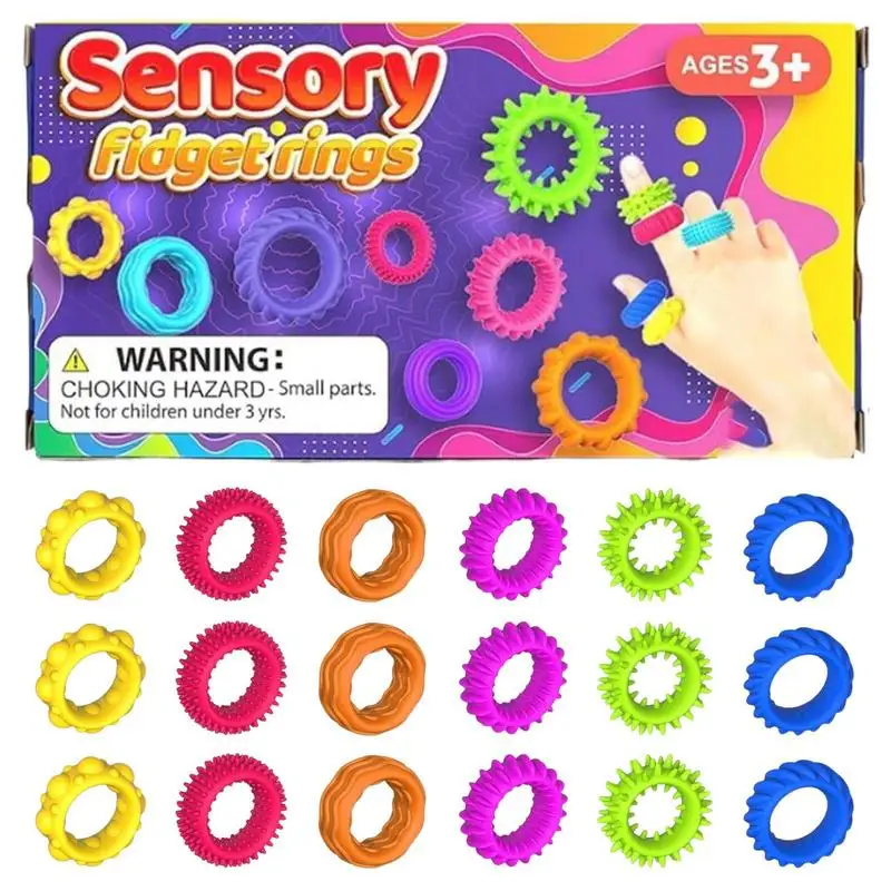 Sensory Rings Stress Relief Fidgets Sensory Toys Spiky Sensory Finger Rings Silent Stress Reducer Fidgets Ring for Kids Teens