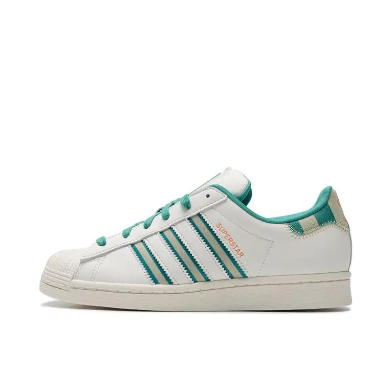 Adidas Origins Superstar Series Anti Slip Lightweight Low Top Board Shoes for Both Men and Women, White and Green