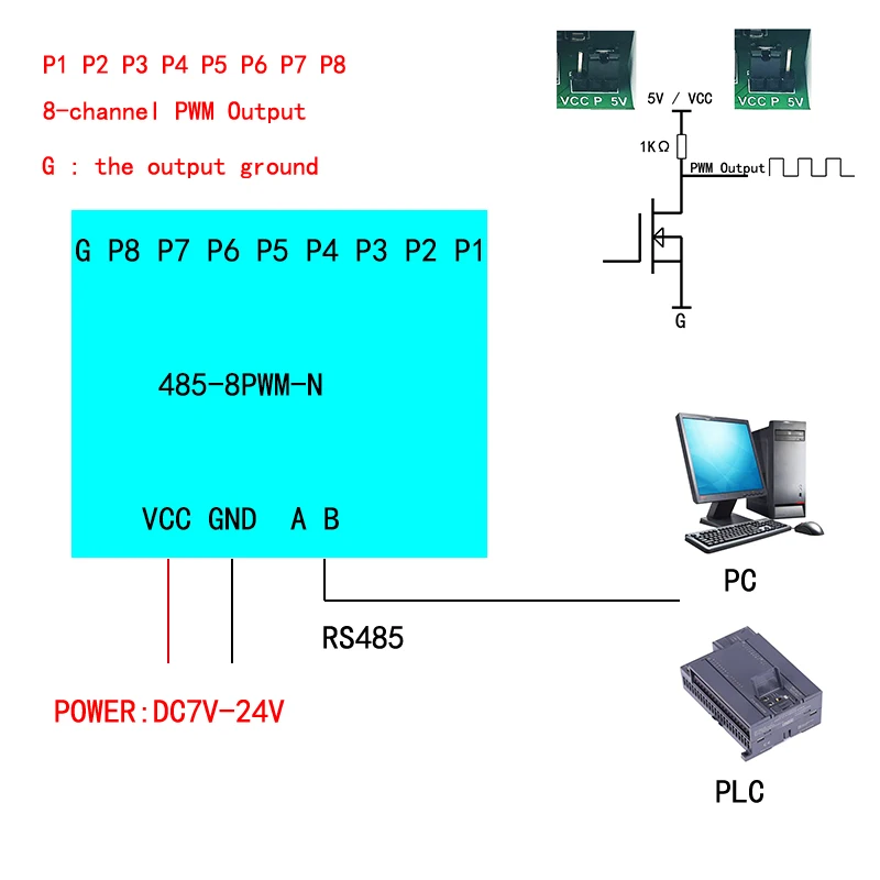 8-Channel 485 to PWM/NPN Signal Output/High-Frequency Square Wave Pulse Signal Generator Servo Angle Control Modbus