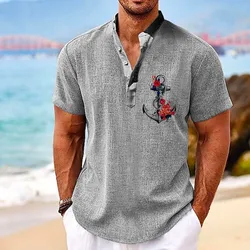 Camisa havaiana masculina com flor vintage 3D, tops de manga curta, roupas de estilista, roupas de verão grandes, camiseta Henley