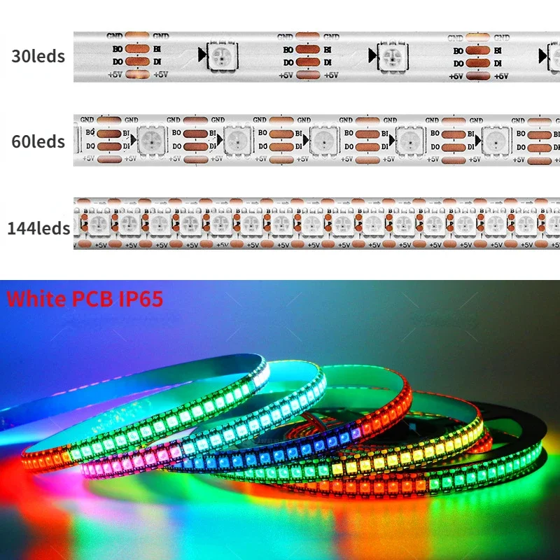 LED 스트립 RGB 풀 컬러 개별 주소 지정 가능 단일 제어 브레이크 포인트 재개, DC5V, WS2813, 30, 60, 144 픽셀, LED, M 테이프 라이트