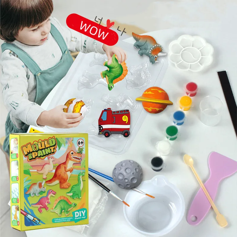 Paint Plaster for Kids Painting Kit Plaster Toys Painting Set Art Supplies Dinosaur Car DIY Crafts Plaster Art for Preschool