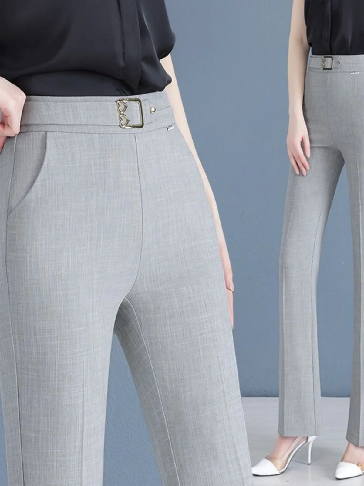 

High Waist Ice Silk Casual Cotton Linen Bell Bottom Pants Women's Summer 2025 Slimming Versatile Lightweight Trousers