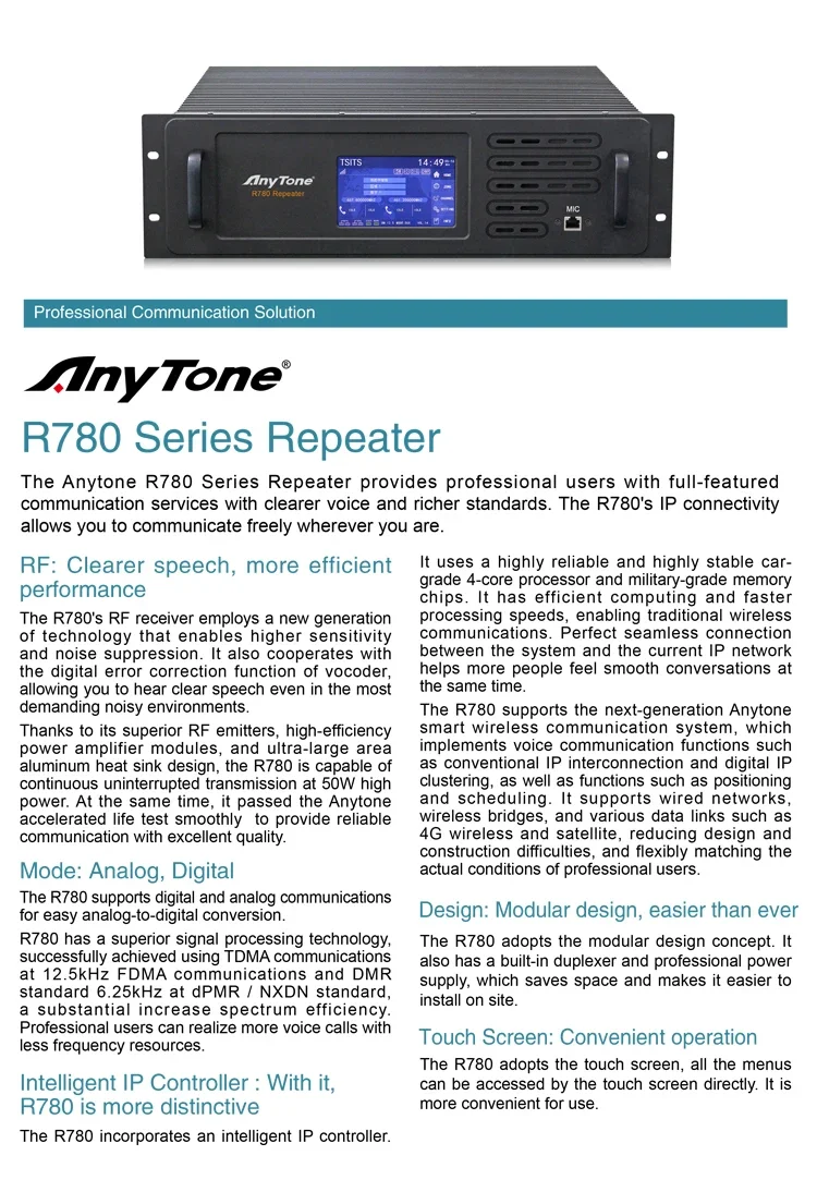 TLF Anytone DMR Repeater R780 Uitgangsvermogen 5~50W
