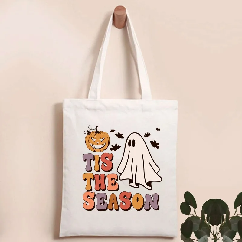 حقيبة يد نسائية من القماش للهالوين مع تصميمات فنية لطيفة على شكل يقطين شبح ساحرة كرتونية ناعمة - حقيبة فتاة للاستخدام اليومي والحفلات