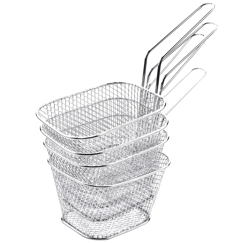 

Practical 4Pcs/Lot Chips Mini Fry Baskets Stainless Steel Fryer Basket Strainer Serving Food Presentation Cooking Tool French Fr