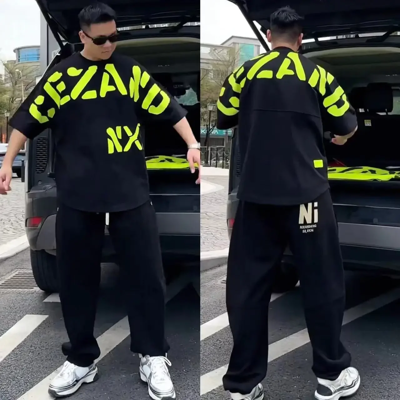 Plain T-shirts Pants Suits for Men Oversized Man Trousers Sets Workout Set Polyester Essential Two Piece Korean Style 2024 Loose