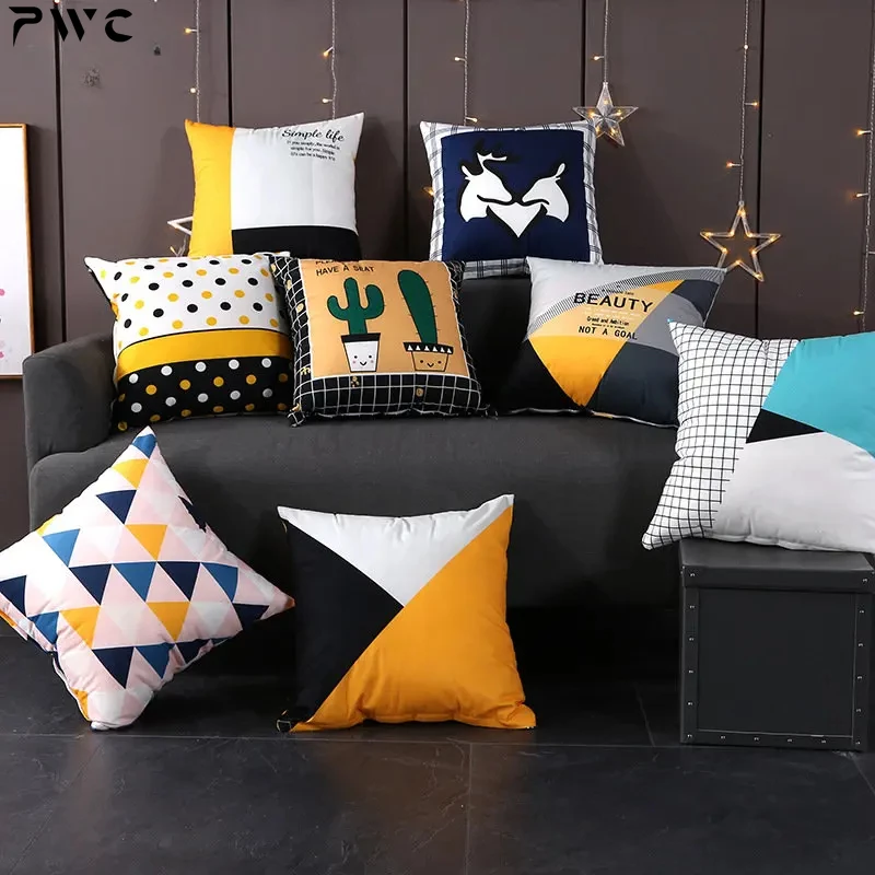 

Nordic Style Yellow Geometric Geometry Deer Decorative Cushion Cover Pillows Case Square Polyester Cushion Cover for Sofa Car