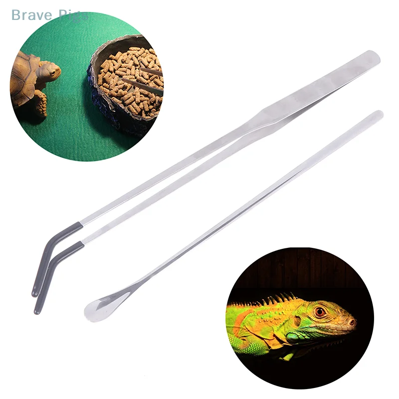 Stainless Steel Aquarium Feeding Spoon Tweezers Aqaurium Clip Tools Reptile Feeding Tongs Pet Forceps With Rubber Non-slip Tip