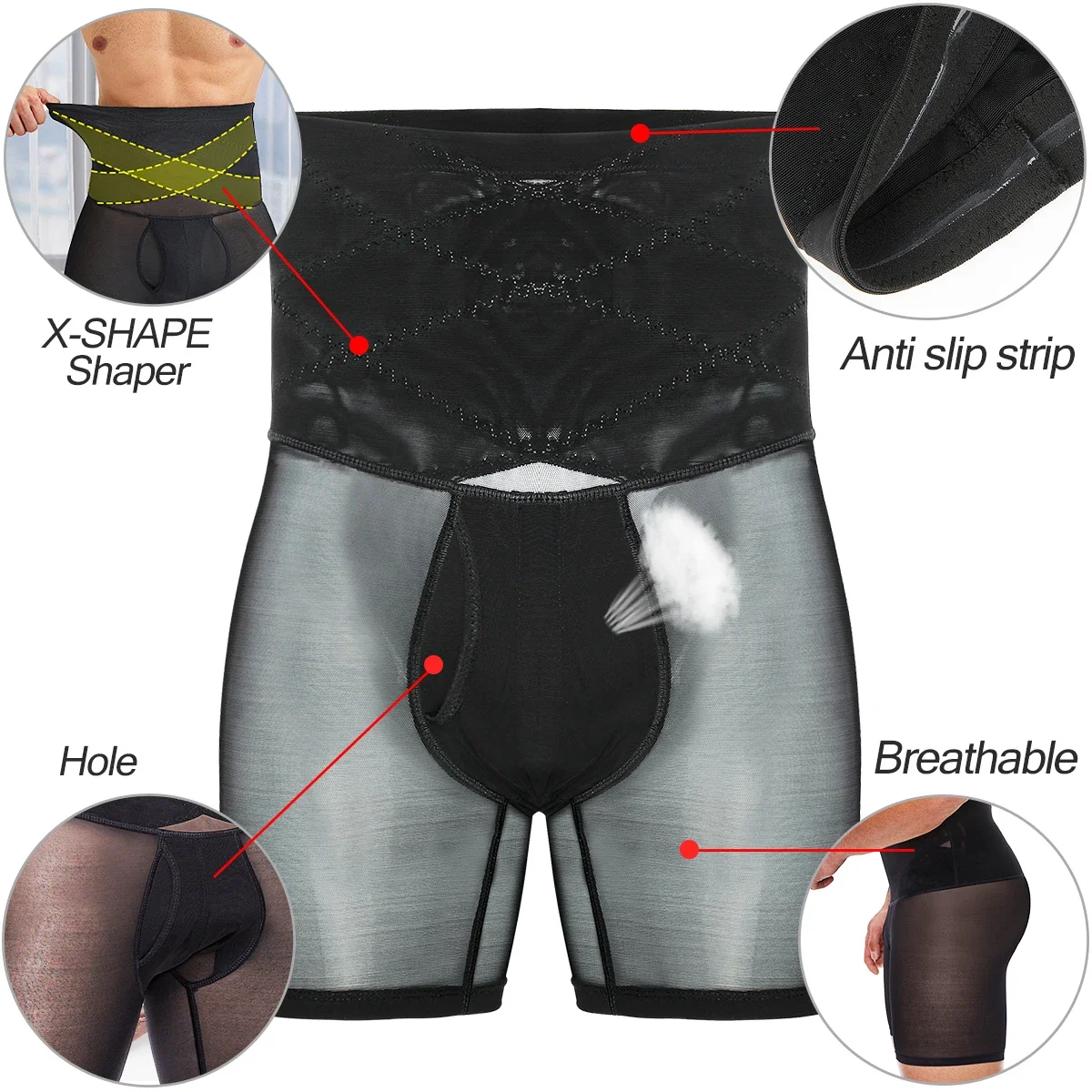 Men Shapewear Boxer Briefs High Waist Tummy Control Shorts Slimming Trainer Body Shaper Compression Panties Breathable Underwear