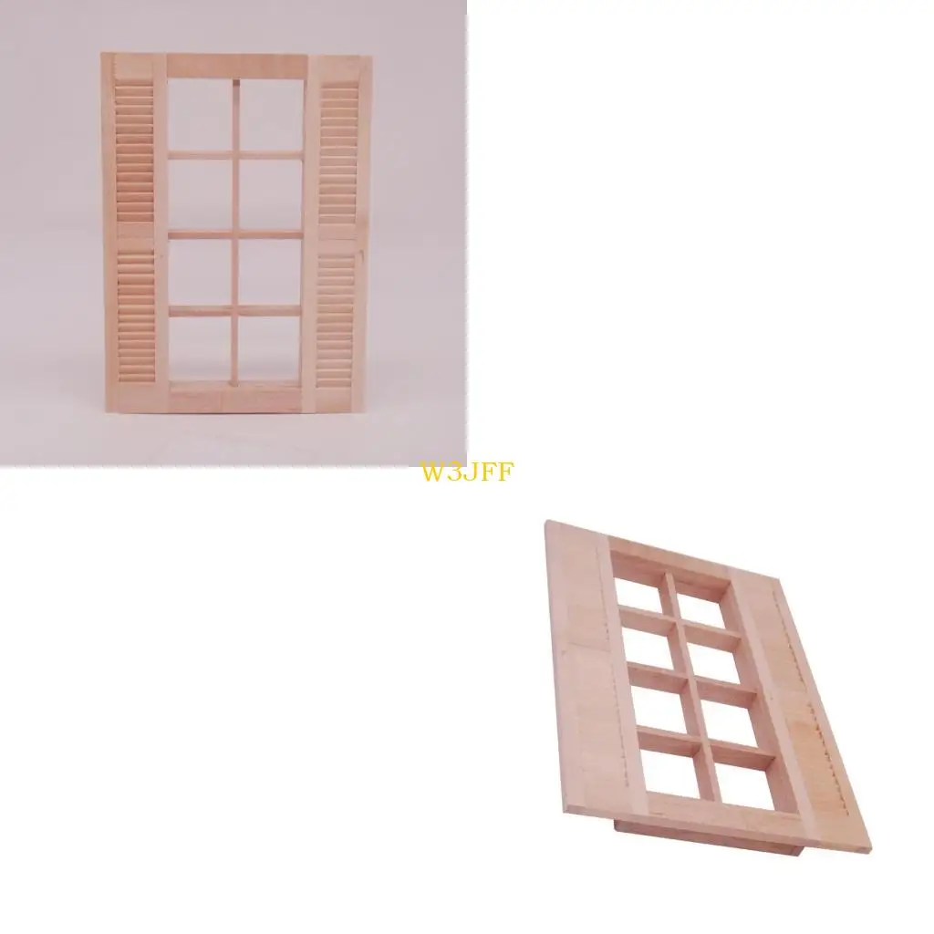 

W3JF Miniature Wooden Shutter Blinds For Dollhouses Scene Display Accessories 1/12 Scale Craft Model Home Display Decoration