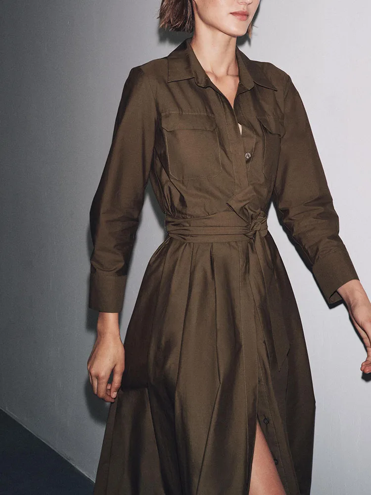 Faionable irt-Sle التفاف الخصر الحرير الدكتور جديد وصول الخريف المرأة عادية طويلة Sve بدوره إلى أسفل طوق H-Line Dr