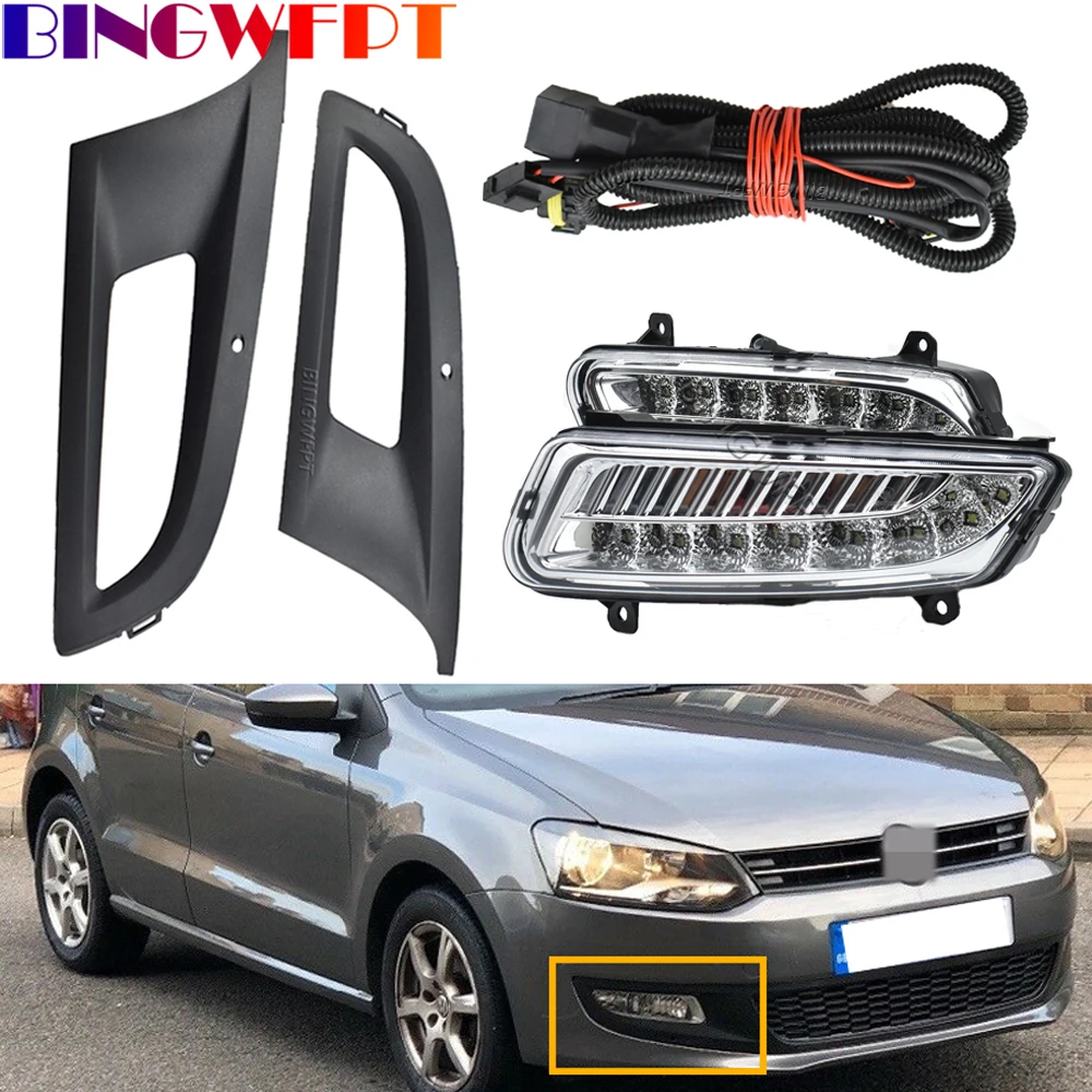 

High Quality Front Fog Light Fog Lamp Grille Cover grill With Wire A set Of For VW Volkswagen Polo MK8 6R 2011 2012 2013 12V