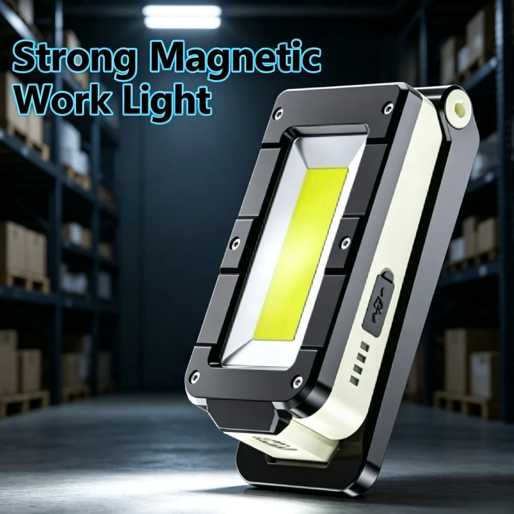 W599 COB Inspection Work Light USB Rechargeable Magnetic Torch With Power‑Indicator Multifunctional for Outdoor Repair Work