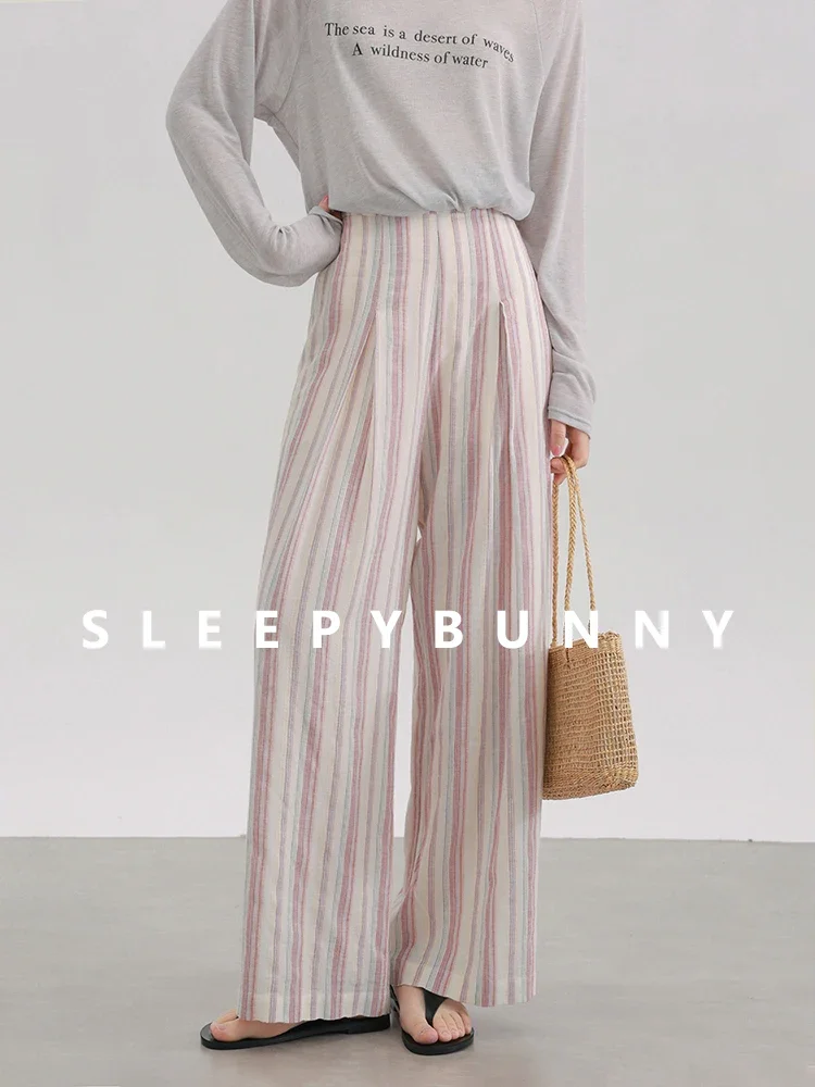 High Waist Striped Wide Leg Pants Women Summer Loose Fit Casual Trousers Lightweight Vertical Design Relaxed Fit Holiday Pants
