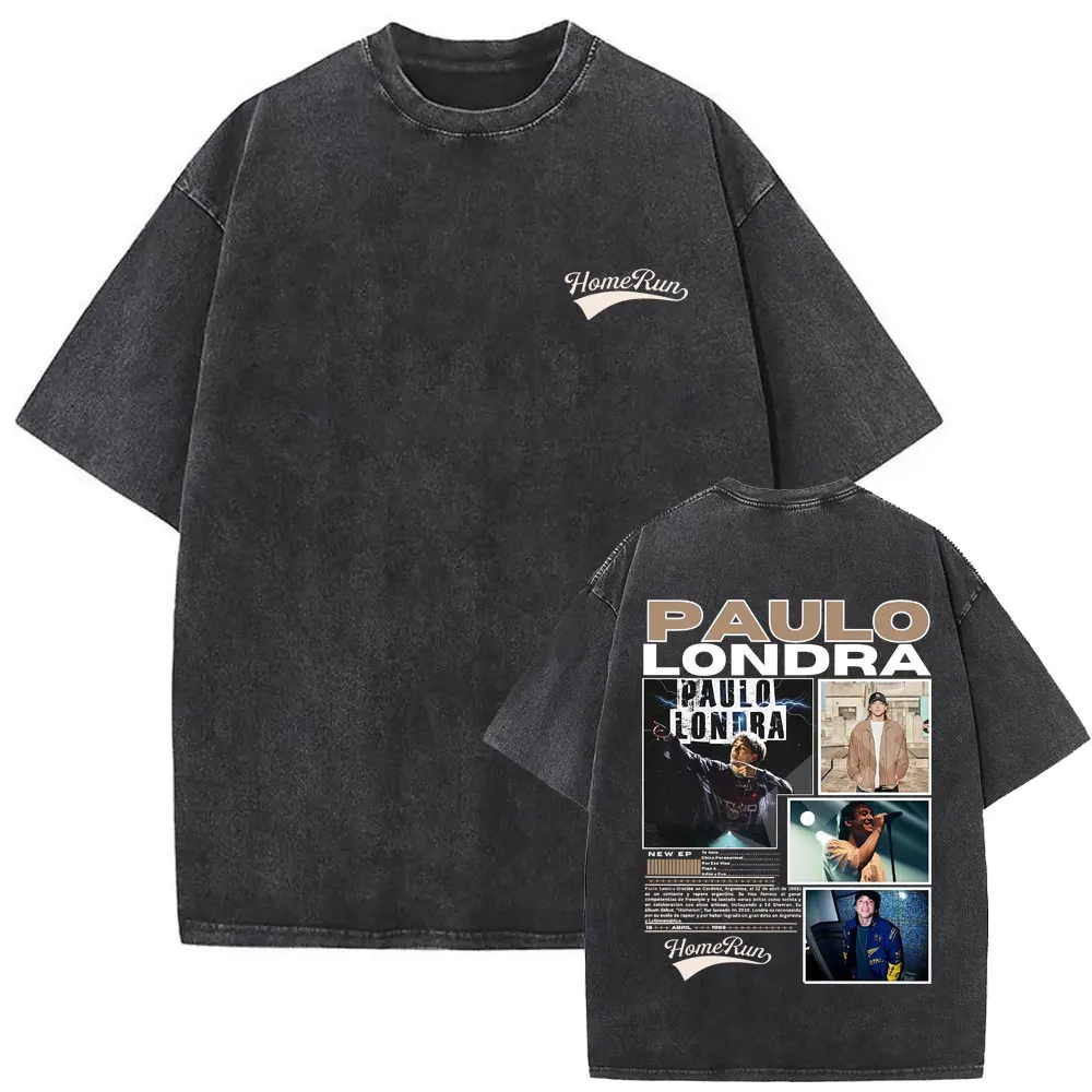 

Rapper Paulo Londra Homerun Washed Vintage T-shirt Men Women Fashion Hip Hop Street Crewneck T Shirt High Quality Cotton Tshirt