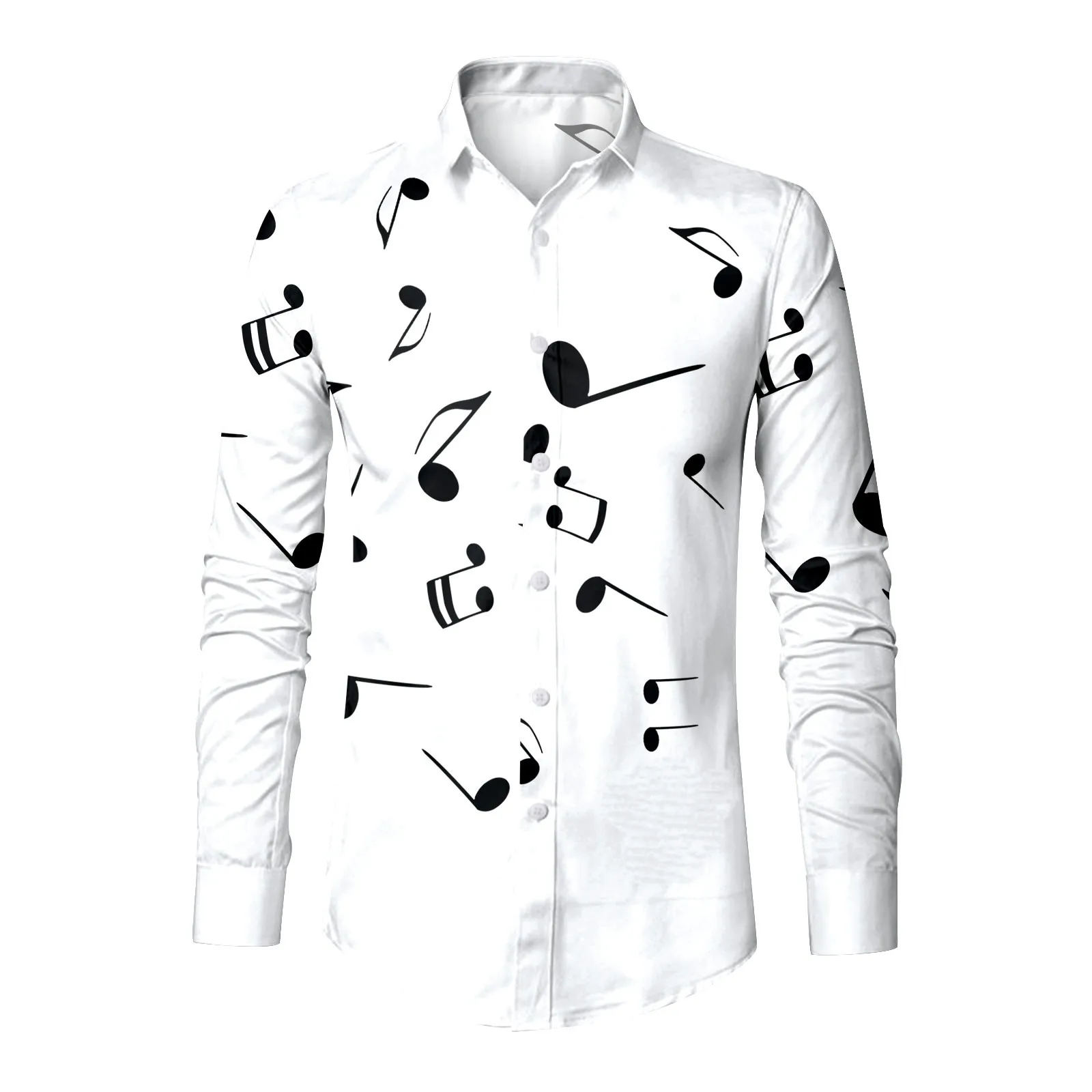 Men White Shirts Music Note Print 3d Digital Print Breathable Long Sleeve Lapel Formal Shirts Social Luxury Designer Shirt Tops