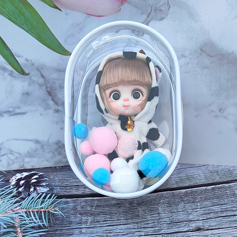 13.5cm Clear Doll Pouch Plush Dolls Anime Nendoroid Figures Transparent Carrying Outdoor Lovely Bag Protector Case Showing Box