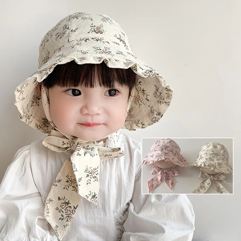 

Summer Baby Girl Sunshade Hat Sweet Flower Print Big Brim Sun Hat Princess Kids Fisherman Cap Floral Children Bonnet Photo Prop