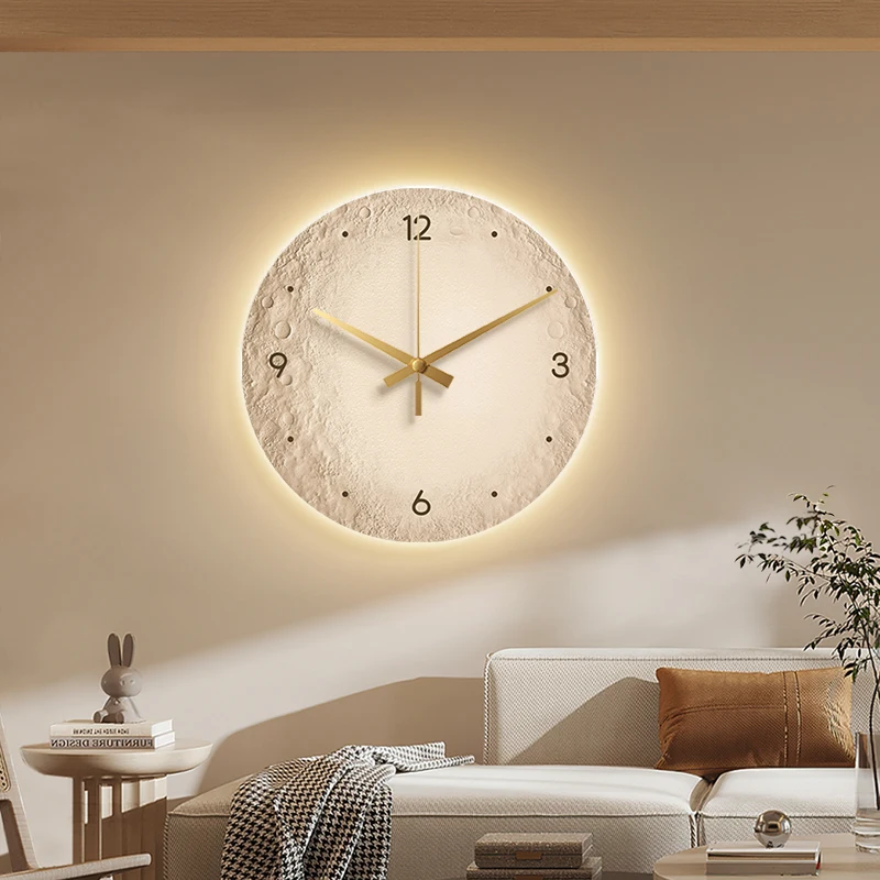 

Moon Wall Clock Cream Wind Creative Clock Wall Light Living Room Clock Decoration Painting High-end Watch Wall Dining Room Paint