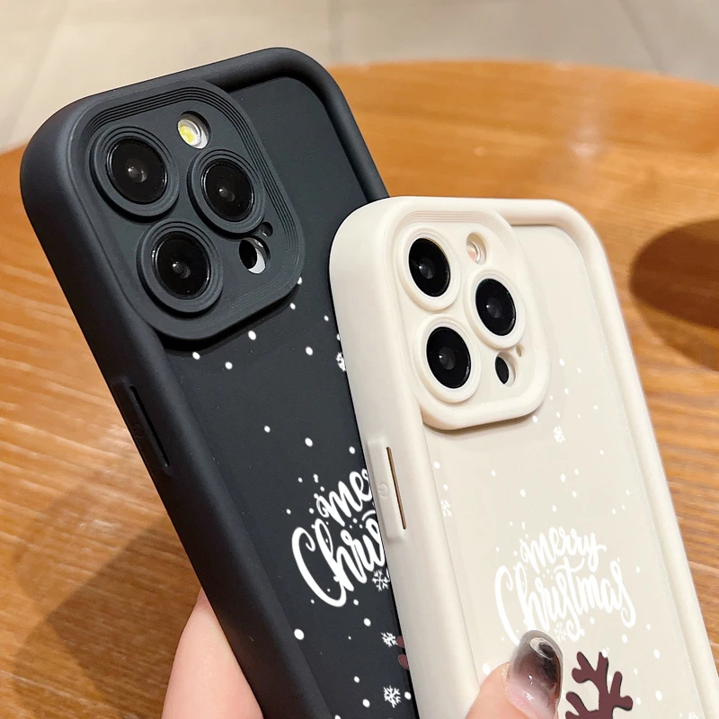 Christmas Elk Print Phone Case For iPhone 17 16 15 14 13 12 Pro Max 16 17 Pro 11 16e 17 Air Shockproof Soft Silicone Cover Funda