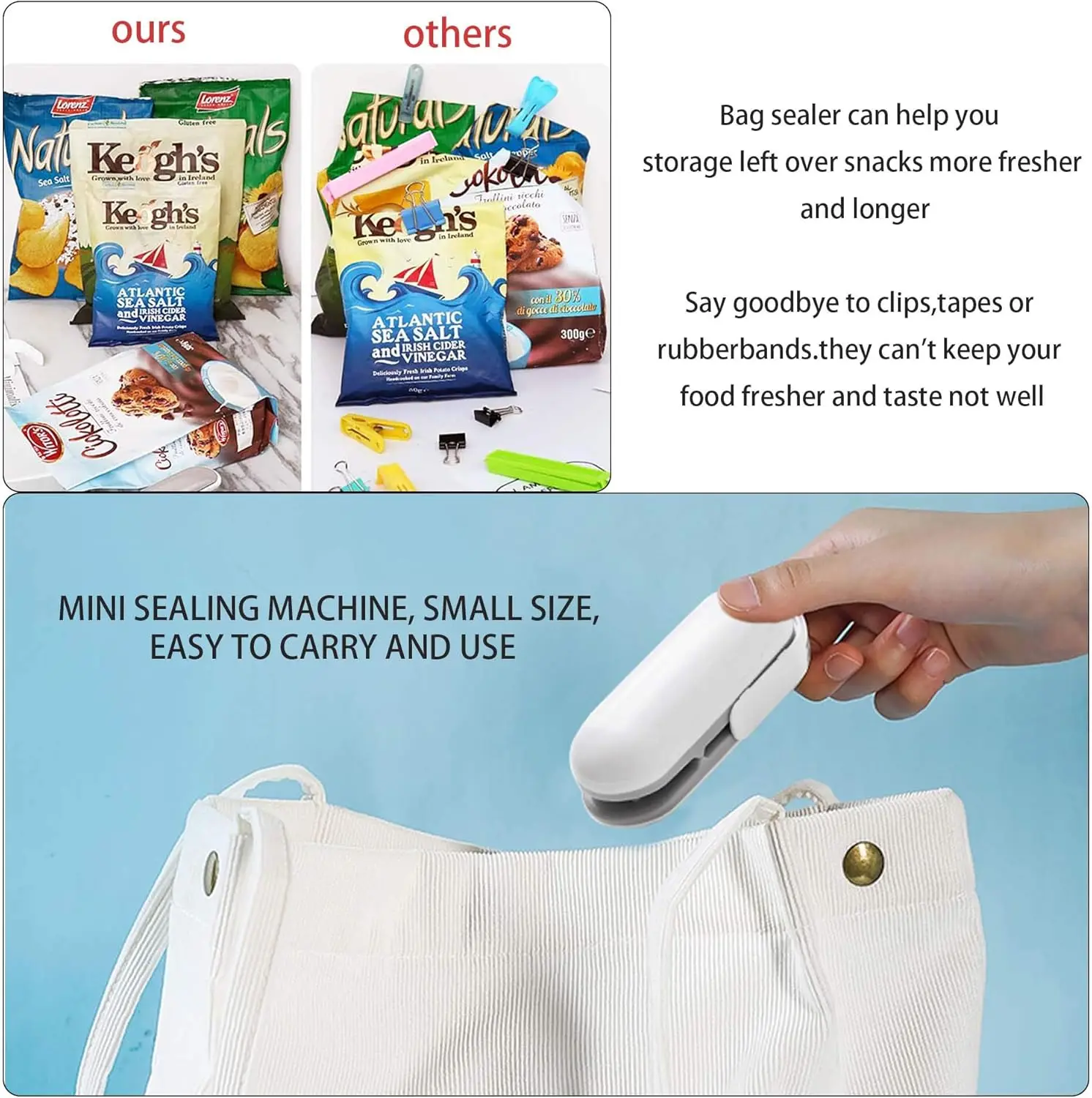 Мини-запайщик пакетов, портативный мини-упаковщик с подогревом пакетов, небольшие гаджеты для пластиковых пакетов, пакетов для закусок, еды