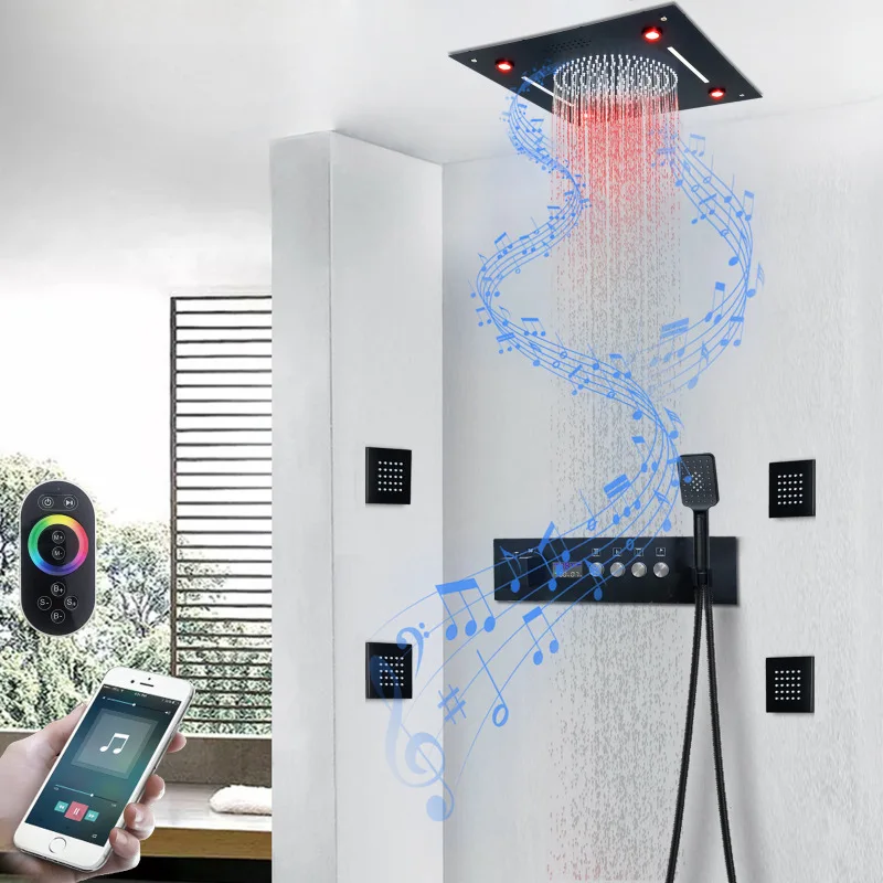 Concealed canopy shower Bluetooth music showerhead top spray LED digital display constant temperature shower side spray set