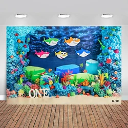 Baby Shower Shark Backdrop Bluey Underwater World Seabed Fish Coral Kids Birthday Party Decor Photo Background Photography Props