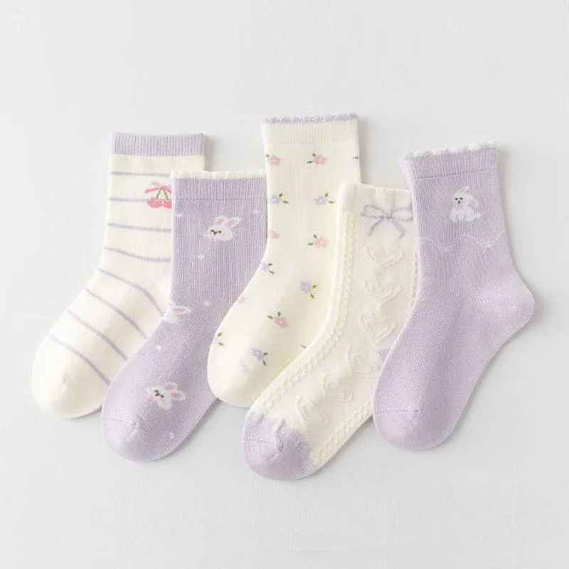 5 Pairs/Lot Spring Autumn Children Cotton Socks Girl Baby Soft Winter 1-12 Years For Student Kids Antibiosis Anti-pilling Socks