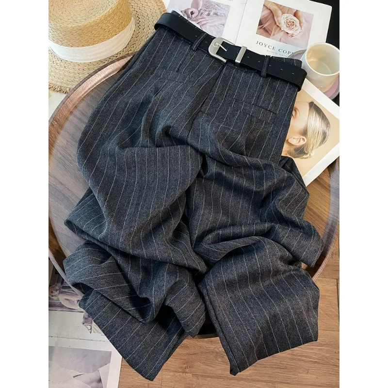 French Small Loose Lazy Style Casual Pants Are Popular This Year Gray Suit Straight Wire-leg Pants for Women Exquisite Simple