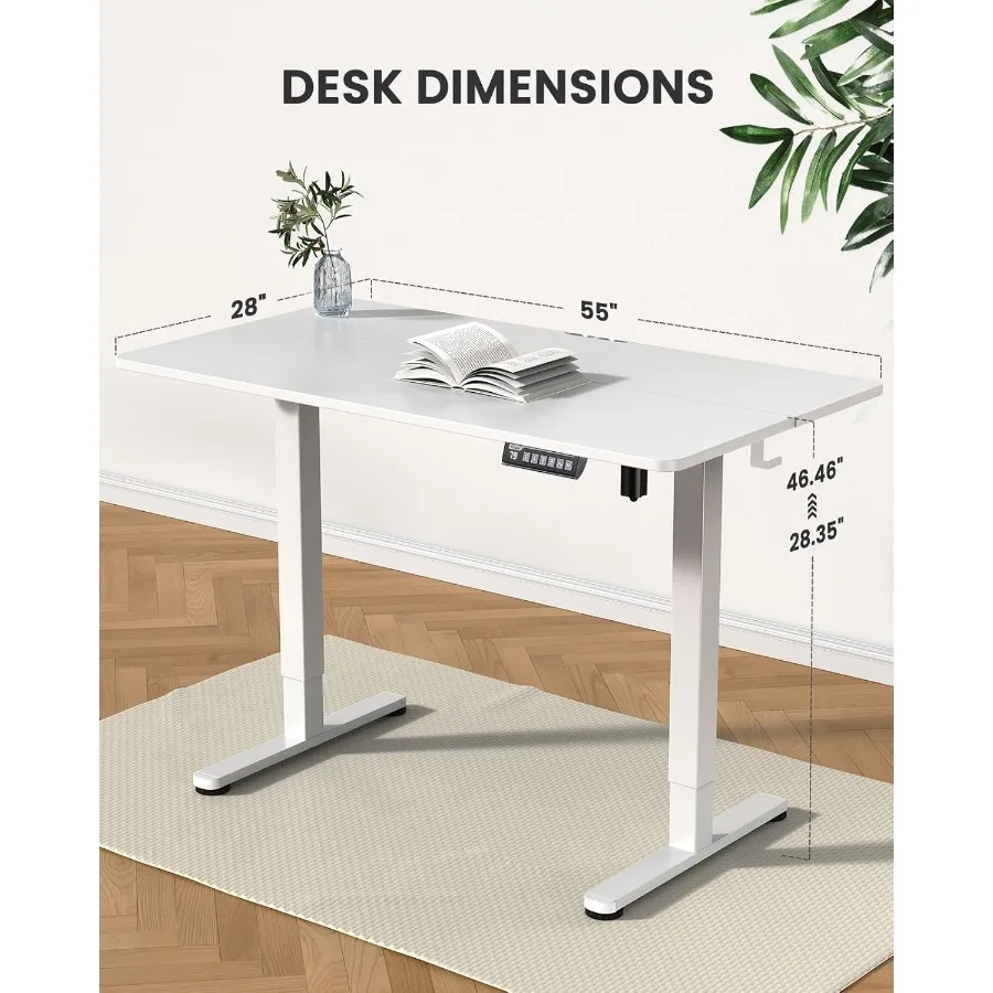 Height Adjustable Electric Standing Desk 55 x 28 Inches Sit Stand Up Desk for Home Office Large Memory Computer Desk with TwoPi