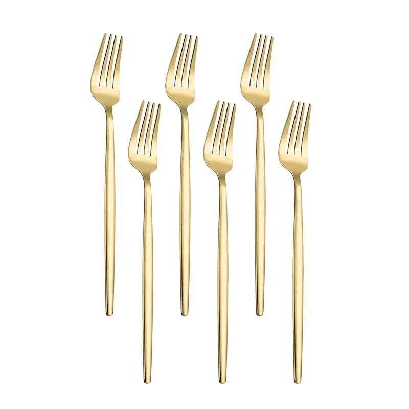 6-Piece Stainless Steel Tableware Gold Flatware Spoon Set Western Dinner Knife Fruit Fork Teaspoon Golden Cutlery Dinnerware