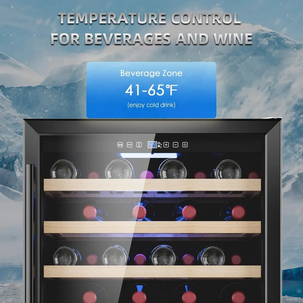 24 Inch Wine Cooler, 51 Bottle Wine Refrigerator with Removeable Shelves Blue Interior Light, Stainless Steel Wine Fridge