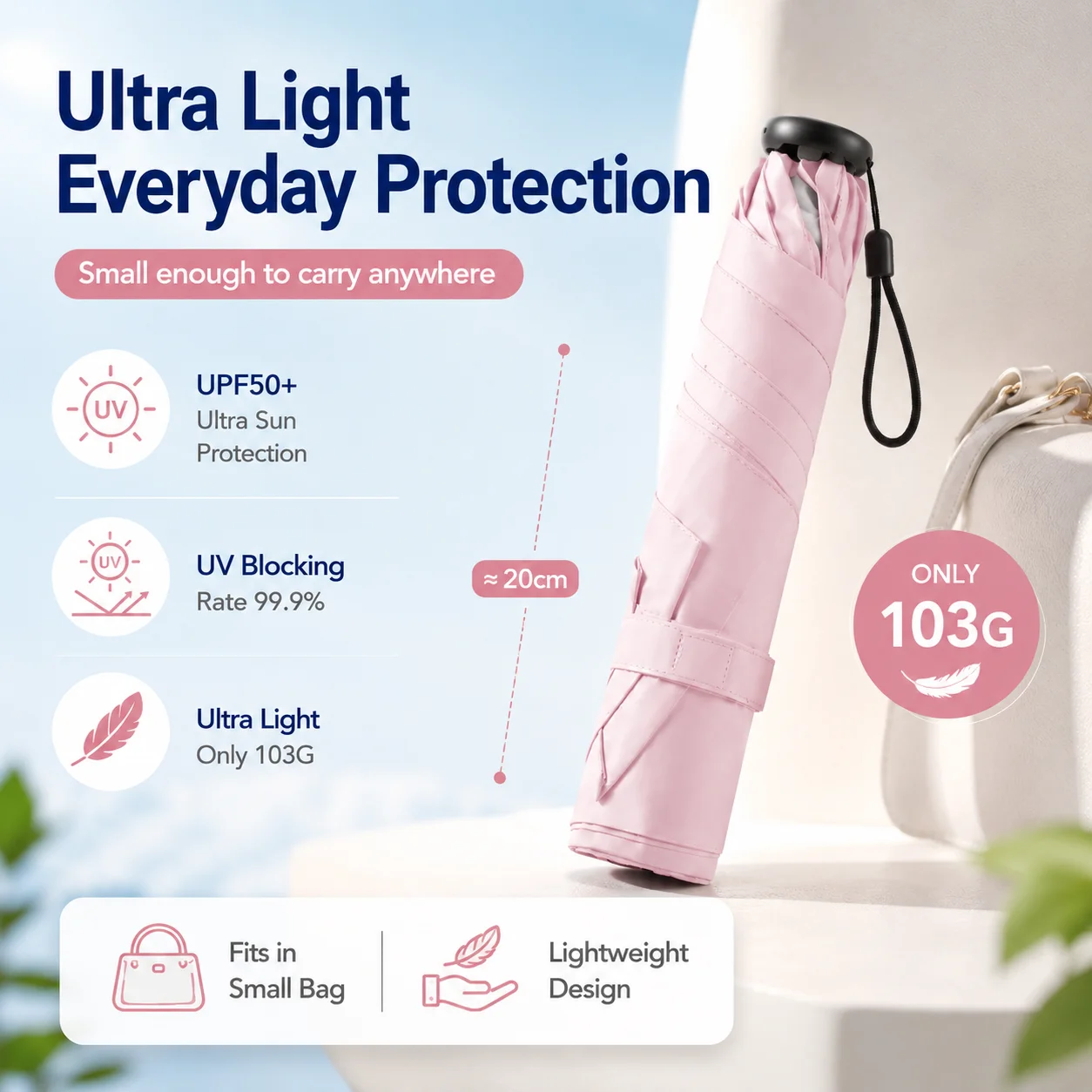UPF50+ Carbon Fiber Mini Pocket Umbrella 2-in-1 Sun & Rain Protection Ultra-Light Portable Folding Travel Umbrella UV Block Para