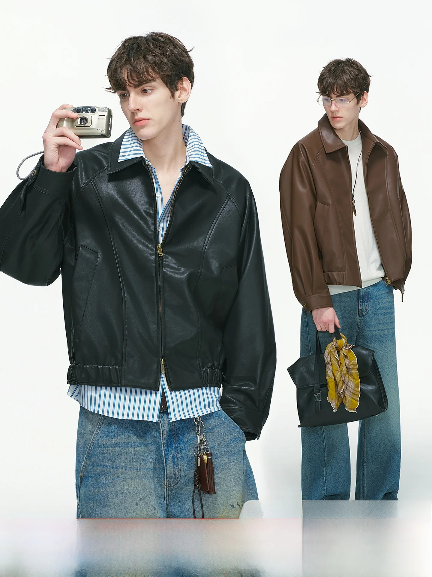 

Мужская кожаная куртка Cleanfit American Sle с двойной молнией, мотоциклетная куртка, осенняя высокая чувствительность, крутая молодежная модная искусственная кожа