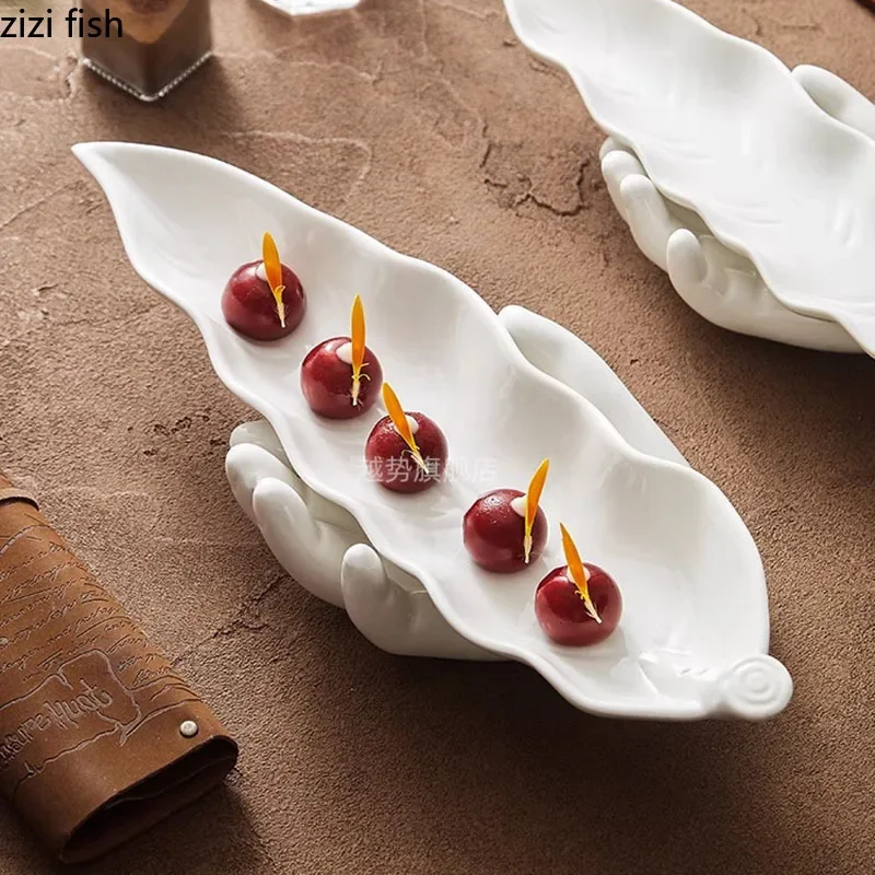 prato-de-ceramica-criativo-prato-de-sobremesa-prato-de-sushi-lanche-buda-folha-de-mao-utensilios-de-cozinha-molecular