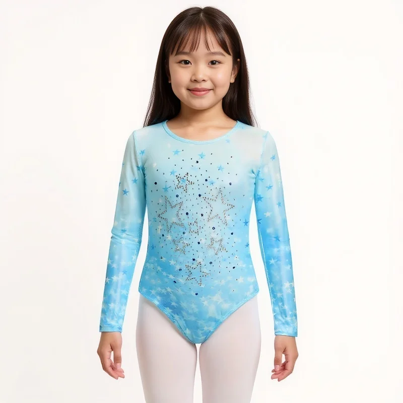 الأطفال الفتيات 5-12 سنة الباليه ارتداءها مع السراويل هيرباند مجموعة الجمباز يوتار Lonog كم أكمام Dancewear #1