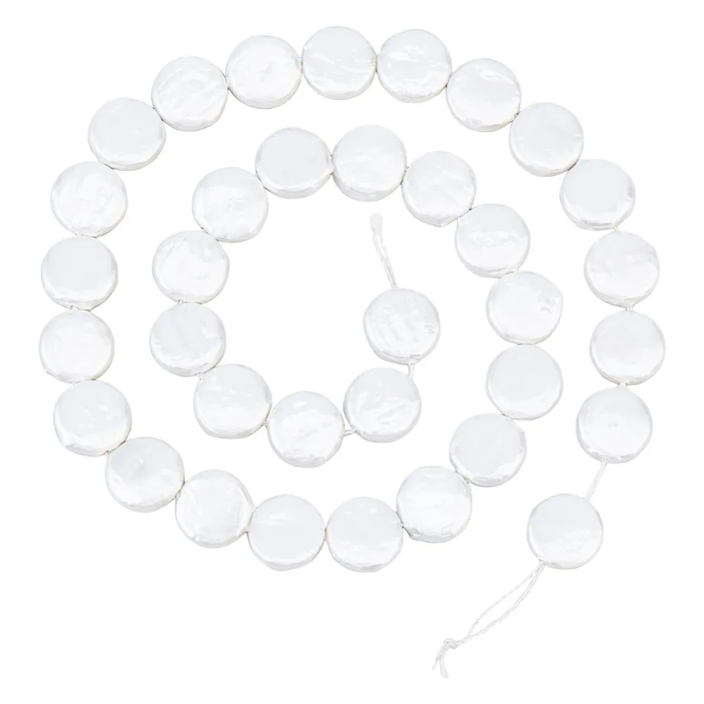 

30Pcs Shell Pearl Beads 10~13.5mm Freshwater Flat Round Seashell Bead White Disc Coin Beads for Jewelry Necklace
