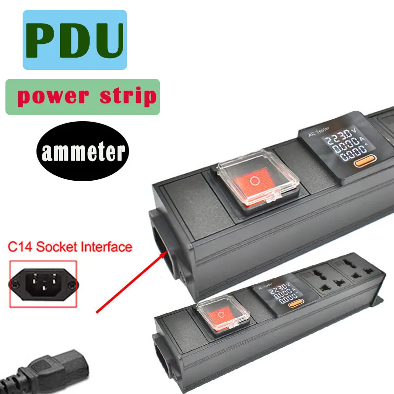 

Универсальная розетка 10А с портом C14, сетевой удлинитель PDU, двойной выключатель для сетевого шкафа/стойки с амперметром, беспроводной