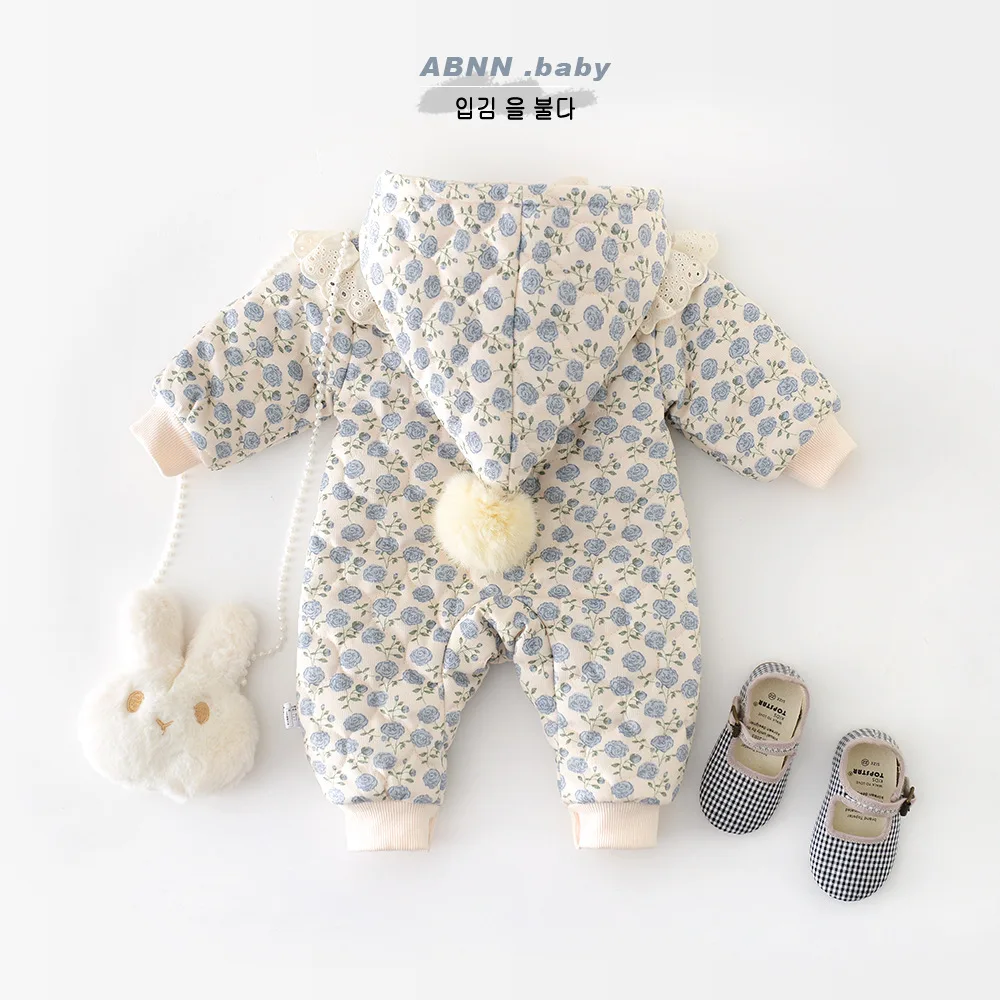 Infant Girl Baby Cotton Padded Jacket Toddler Fleece Warm Jumpsuit 2026 Winter Baby Long Sleeve Hooded Romper Plus Velvet Thick