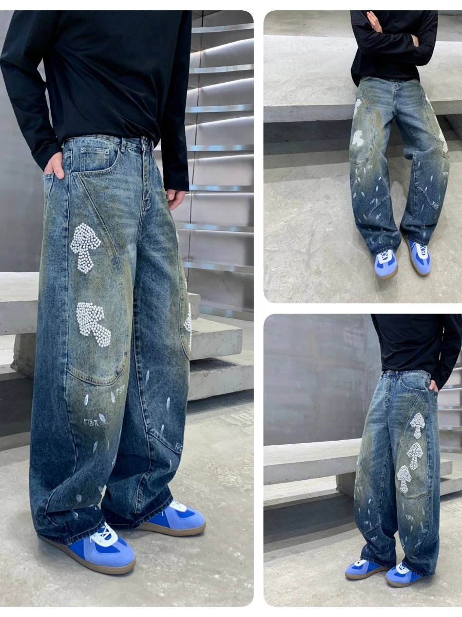 

Мужские джинсы Parisian Sle fiti с декоративными элементами, свободного прямого кроя, повседневные, модные, для города, осень-зима, новинка