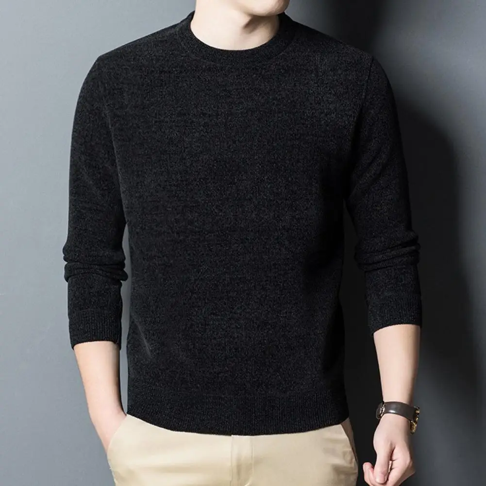 Lightweight Knitted Cotton Sweater Cozy Men's Knitwear Round Neck Sweater for Winter Thick Pullover for Home for Autumn/winter