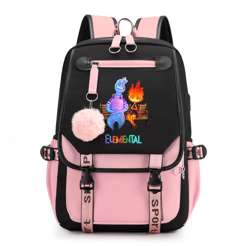 

MINISO Elemental Women Men Rucksack Travel Bag Mochila Backpacks Teenager USB Charging Laptop Backpack