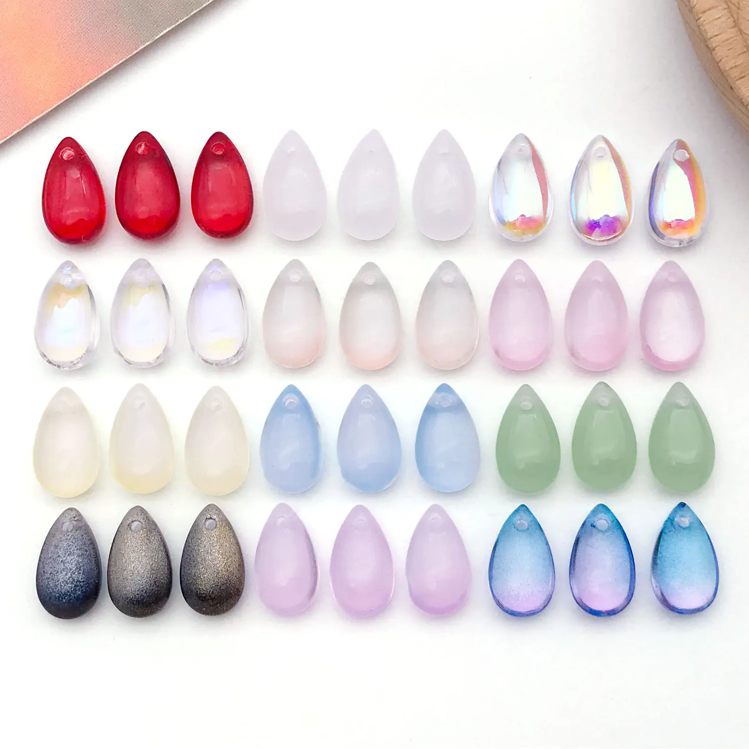 30/36pcs 6*9mm Colorful Glass Perforated Water Drop Beads Charms for DIY Bracelet Necklace Earring Jewelry Making Accessories