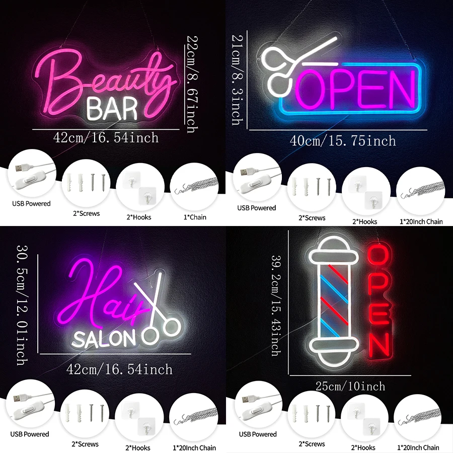 Haircut Series Neon Sign For Wall Decor,Led Neon Light For Barber Shop Decor,Beauty Shop,Man Cave,Holiday Gift For Hairdresser