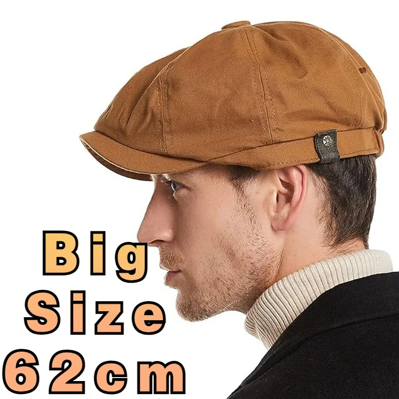 Big Size 62cm Newsboy Caps for Men Retro Cotton Painter Hat Outdoor Octagonal Cap Casual Fashion Berets Golf Cap 58cm 60cm