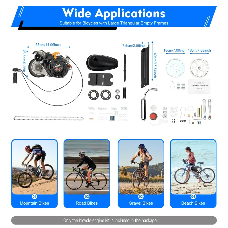 4 Stroke Bicycle Engine Kit Set Upgraded 100cc Gass Motorized Motor Bike Modified Engine Belt drive OR gear chain drive optional