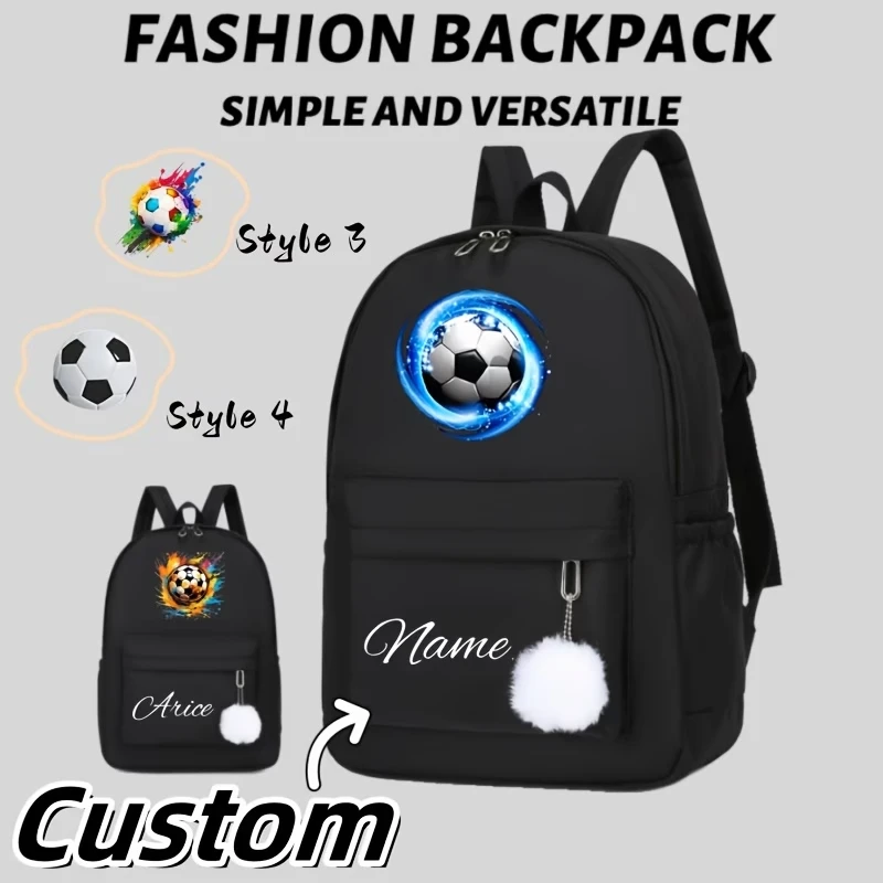 

Универсальный вместительный рюкзак с футбольным принтом для школы, с возможностью персонализации имени, подходит для мальчиков и девочек.