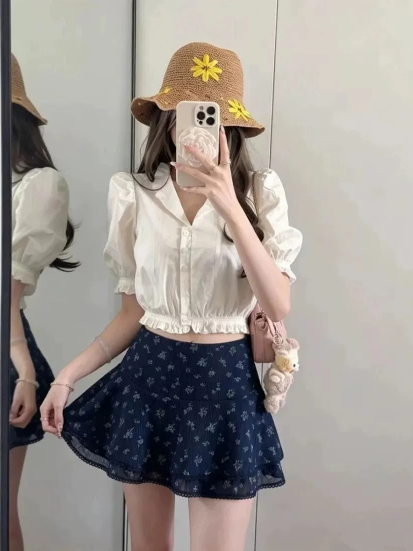 Sweet Floral Print High Waist A-Line  Skirt Women's Early Autumn New Style Versatile Short Skirt Breathable Casual Skirt